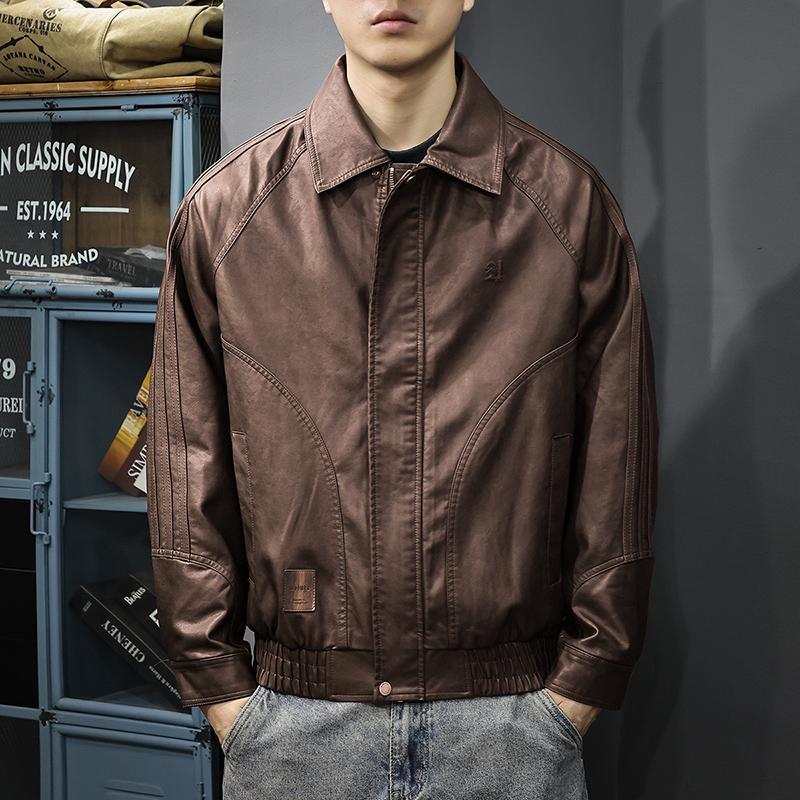 

Men s Retro Waterproof Windproof PU Leather Motorcycle Jacket with Lapel M for 45-65kg