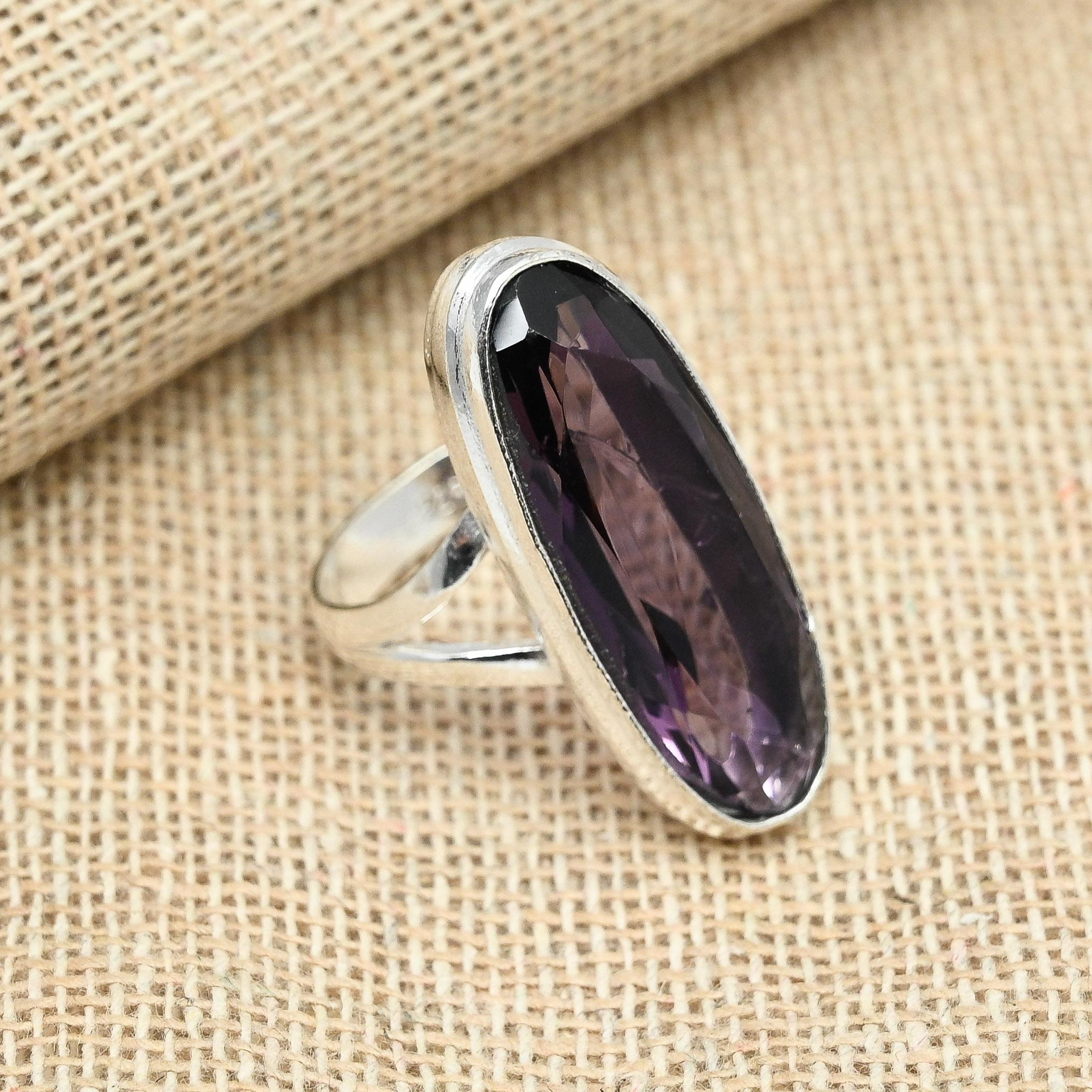 

Фиолетовый аметист драгоценный камень твердое кольцо из стерлингового серебра 925 пробы ювелирные изделия ручной работы женский подарок 8 фиолетовый