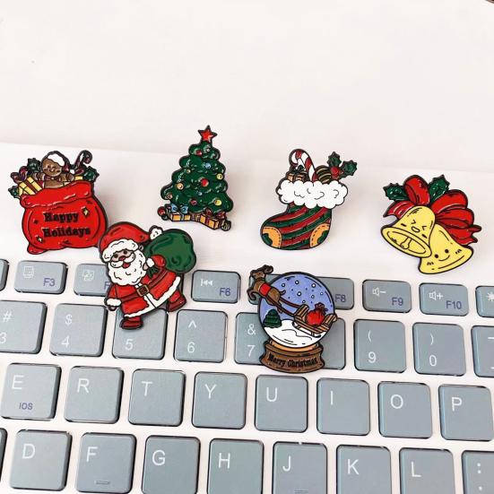Christmas Santa Claus Brooch, Cartoon Xmas Tree Bell Stocking Gift Bag Enamel Pin, Badge Pin for Clothes Bag Hat Scarf Suit