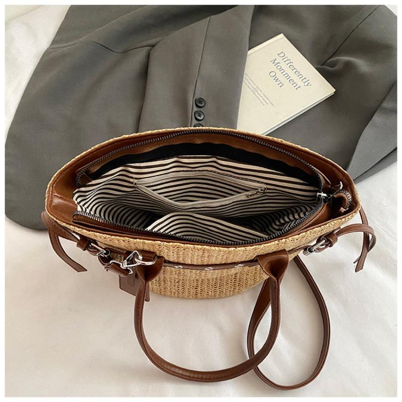 Summer hand-held woven pattern bag women's new fashion vegetable basket bag large capacity simple messenger bag