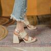 2025 new summer versatile soft leather retro word with waterproof table thick heel Roman sandals women's high heel shoes