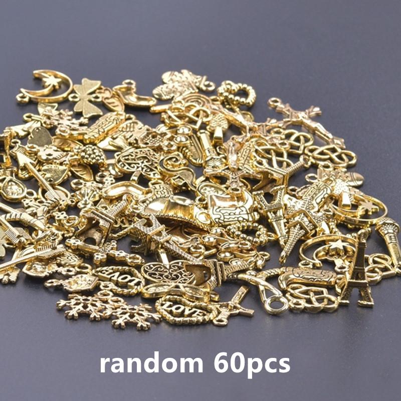 KC Gold Color Random Mix Cute Metal Charm Heart Moon Flower Pendants For Jewelry Making Supplies Handmade Bracelets Charms Bulk