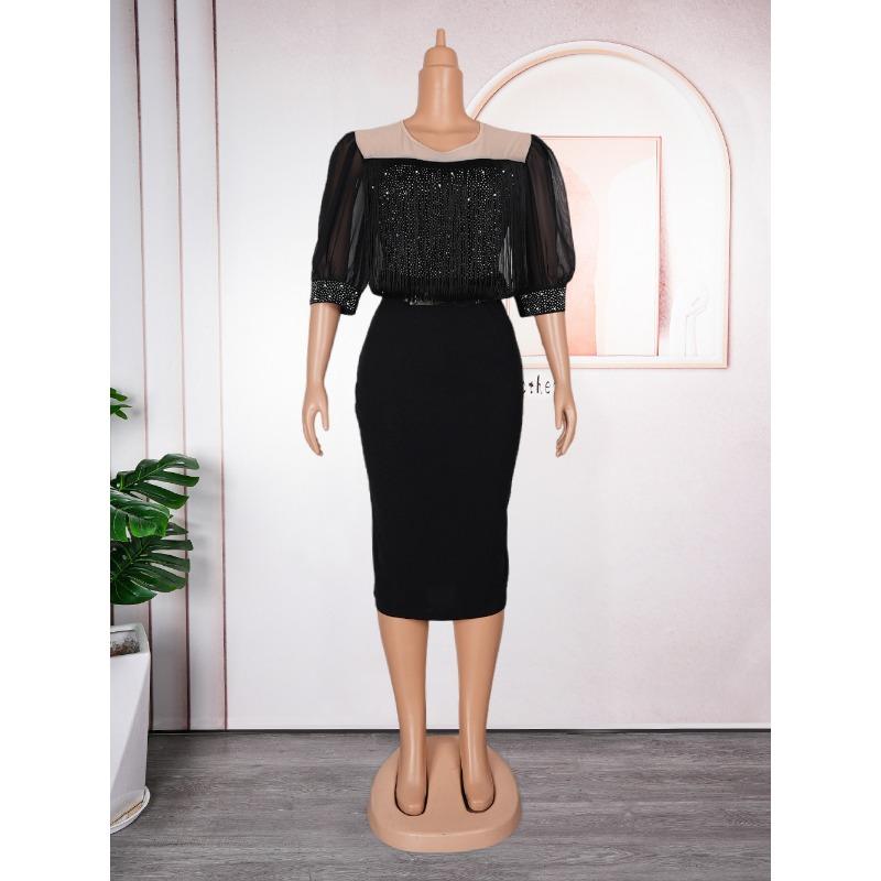 Übergröße Damenmode Pendler Chic Fransen Hüftkleid