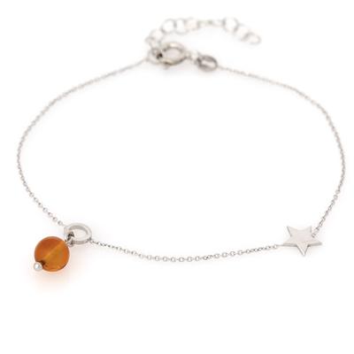 [R5549] - Handmade Silver Bracelet 'Love' Amber Cognac (rhodium) - 5 Mm - Star 7 Mm