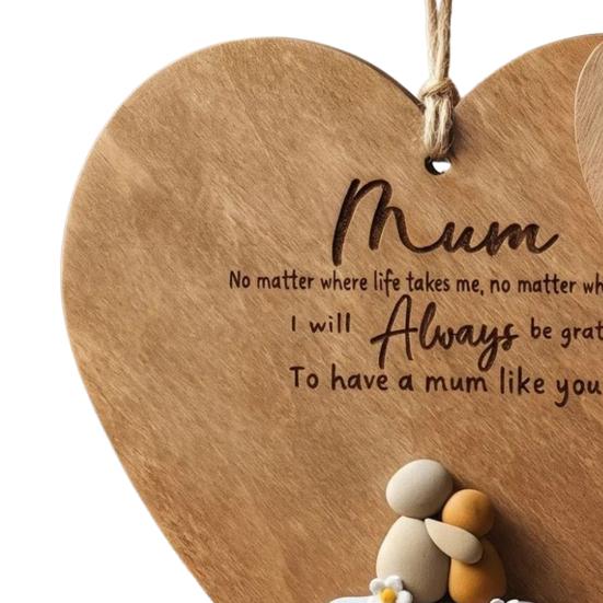 Mum Always Wooden Hanging Ornament Rustic Heart-Shaped Wall Plaque Hand Engraved Heart Keepsake for Mother's Day Birthday Christmas Gift