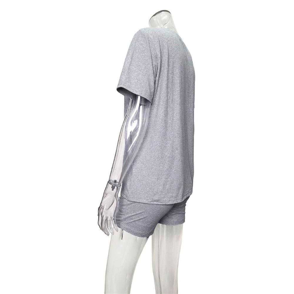 Women's Sets Short-sleeved V-neck T-shirt Sexy Shorts Casual Solid Color 2-piece Set Clothes Sale