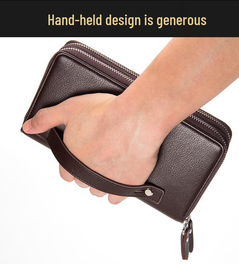 Men's High-Capacity Luxury Wallet and Phone Bag with Double Zipper and Multiple Card Slots