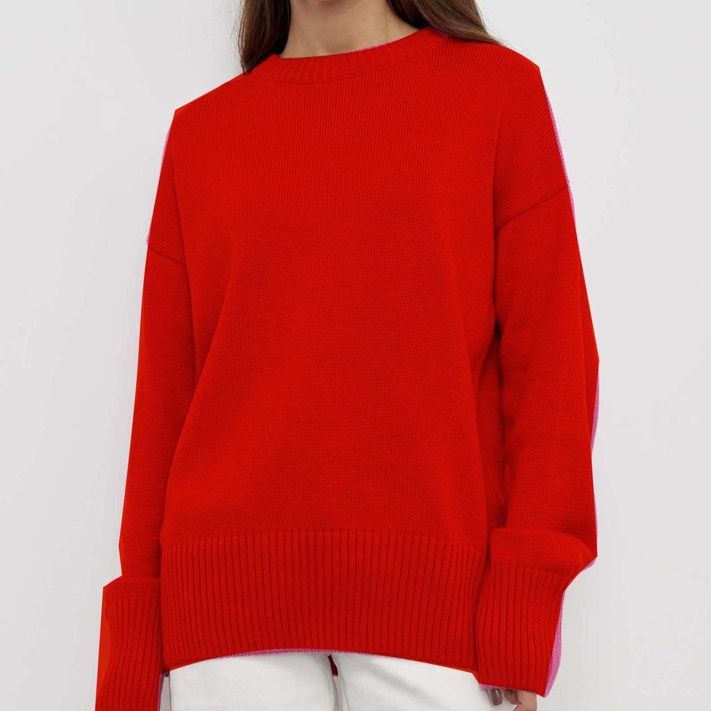 Oversized Autumn Winter Solid Color Round Neck Sweater for Women Basic Knitted Pullover Chic Soft Loose Casual Female Jumper