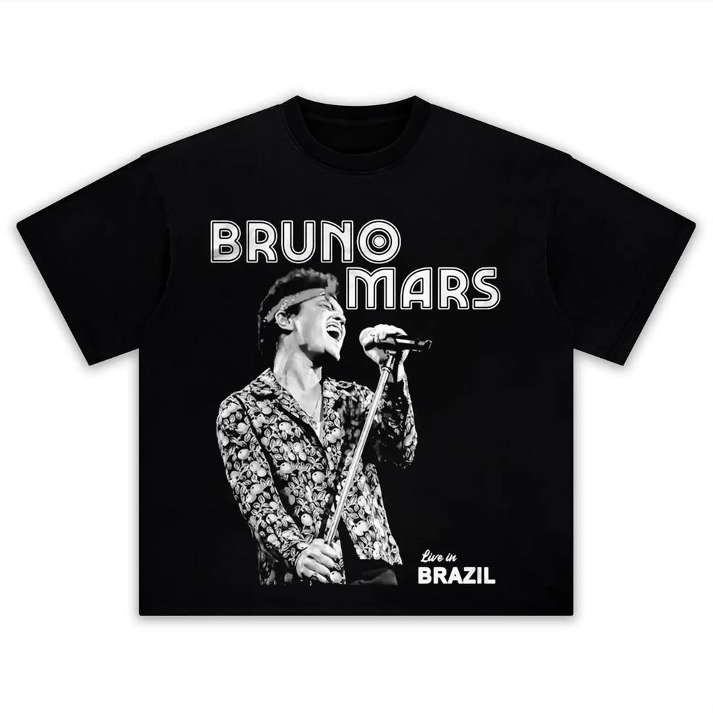 Sänger Bruno Mars Porträt Grafik 100% Baumwolle T-Shirt Unisex 2026 Neues Sommer Hip Hop Unisex Kurzarm Freizeitshirt Fan Geschenke