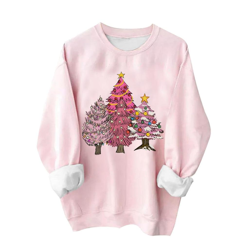 Women's Christmas Tree Printed Fashionable Round-neck Long-sleeved Sweatshirt Top