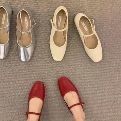 Fashion Flat Shoes for Women 2025 Spring and Autumn French Square Toe Silver Mary Jane Plus Size Women's Shoes Zapatos Mujer Ladies