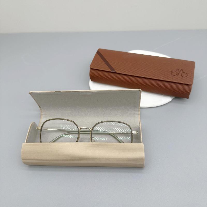 Striped Leather Eyeglasses Case Minimalist Portable Stylish Spectacle Holder Box for Men Boys Students