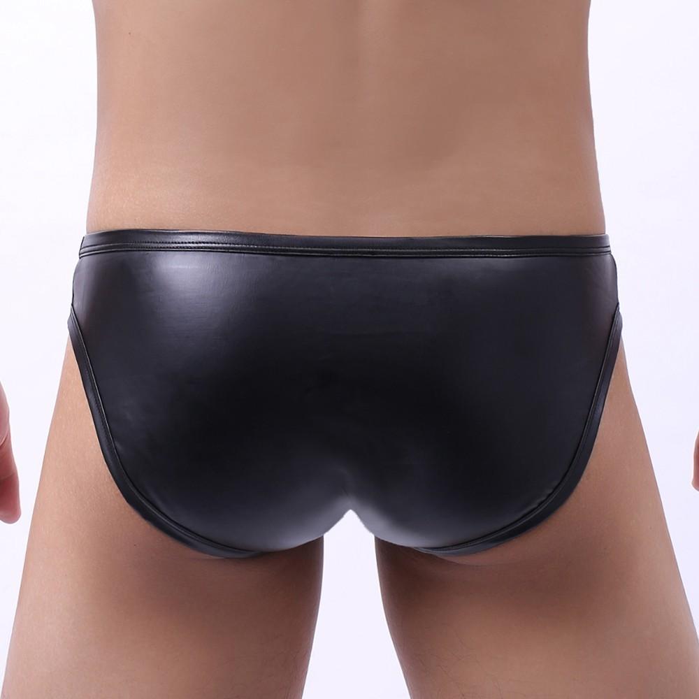 UK Thongs Underwear Faux Leather Briefs Black Sexy Mens Lingerie Boxer Jockstrap