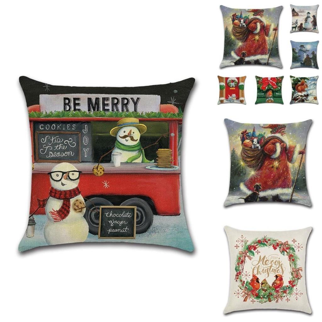 Festive Christmas Cushion Cover Featuring Charming Snowman And Santa Claus Design For Cozy Home Decor