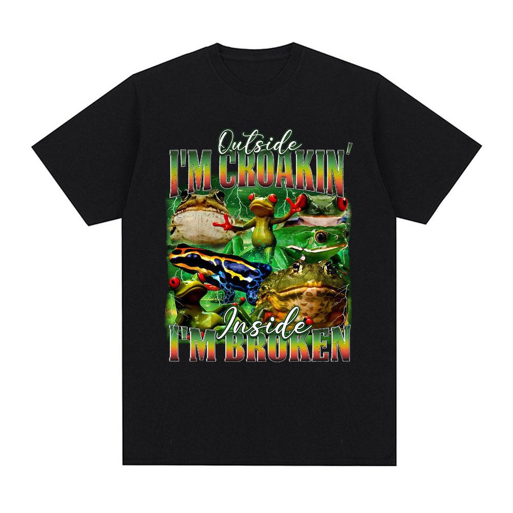 2026 New Funny Frog Meme Graphic 100%cotton men s shirt O-Neck Short Sleeve Harajuku summer women s fashion oversized Tshirt M