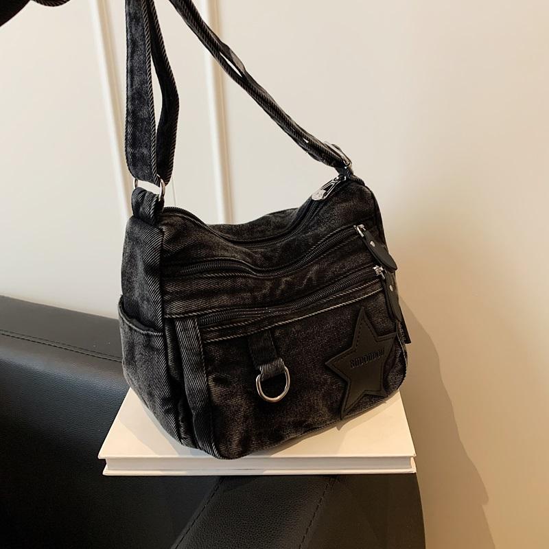 Denim Large Capacity Women's Crossbody Bag Commuter Multi-compartment Five-pointed Star Shoulder Bag
