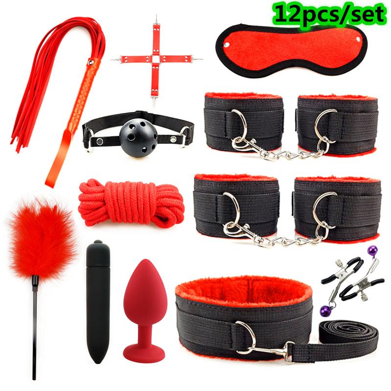 Sex Toy Kit Bondage Restraints Set Adult Toys Sex Games Erotic Toys Anal Plug Handcuffs Whip Gag Bdsm Kits Sex Toys for Couples