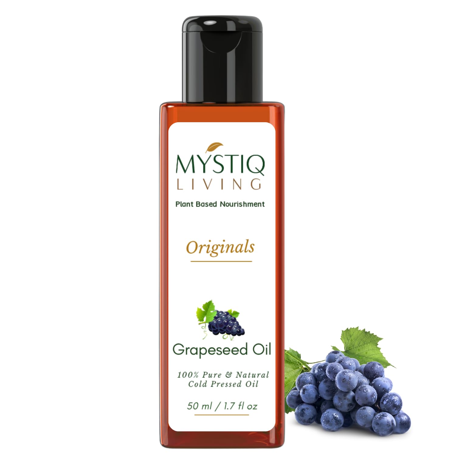Mystiq Living Grapeseed Oil for Hair and Skin, Anti Ageing, Glowing Skin, Acne, Pimple - 50 ML | Cold Pressed, 100% Pure & Natural