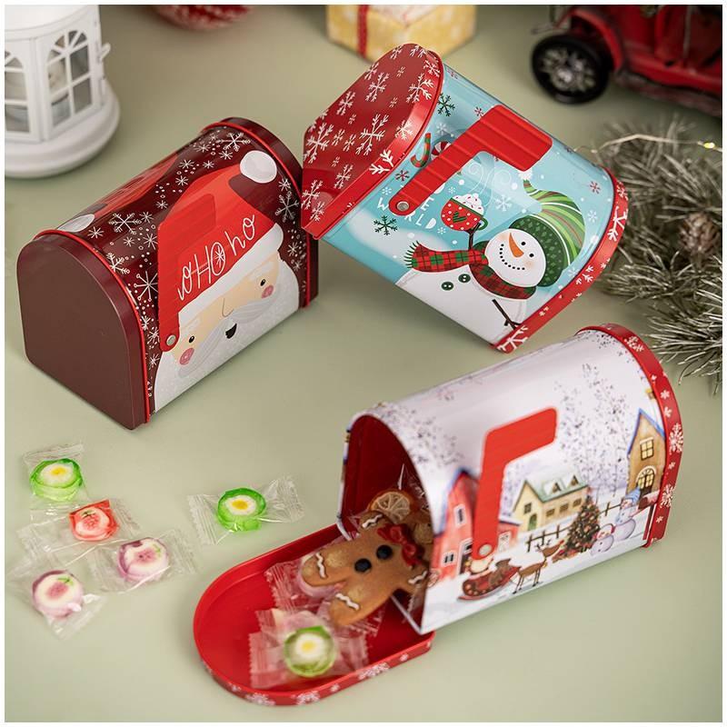 Charming Red Christmas Mailbox Decorative Metal Gift Box For Festive Candy Storage