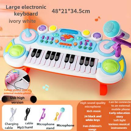 

24 Key Kids Piano Keyboard with Microphone Electronic Musical Instrument Interactive Learning Toy Educational Gift for Girls Boy білий