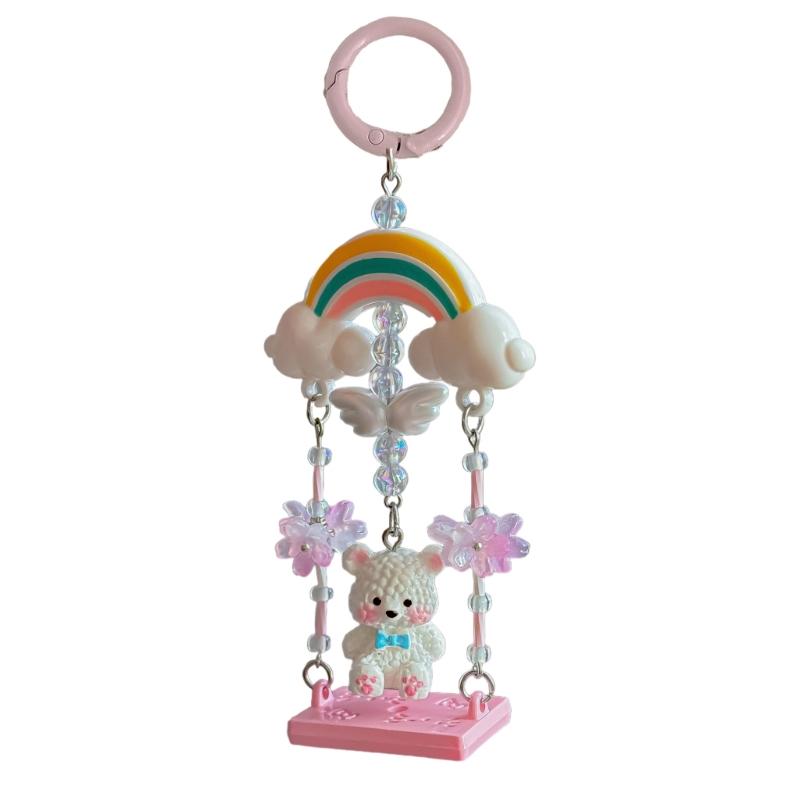 

Rainbow Beaded Bear Keychain Cute Animal Charm Cute Bear Car Key Decors For Keys Bags Backpacks Gift 1 рожевий