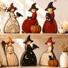 Retro Witch Decorations for Shelves Halloween Wooden Ornaments, Distressed Figurines, Tabletop Party Desk Decor Decoration with Pumpkin Designs