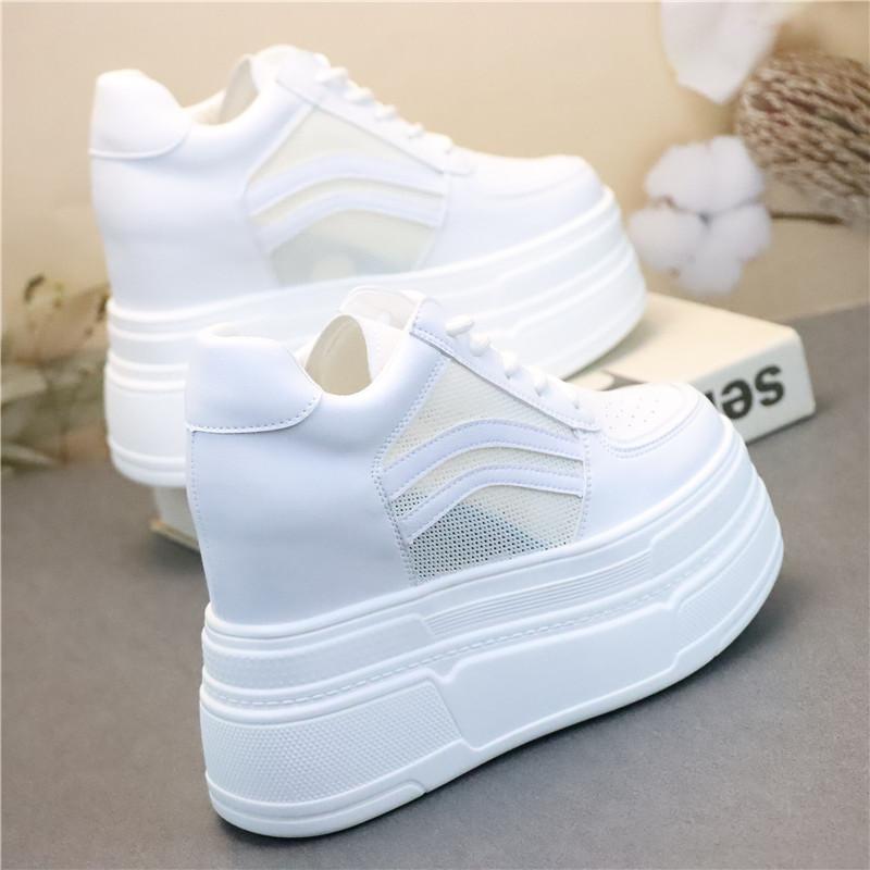 Fashion 12CM Air Mesh Sheepskin Leather Platform Wedge Sneaker Women Sandals Boots Women Spring Autumn Summer Board Shoes