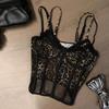 Lace Leopard Mesh Corset Sleeveless Slim Crop Tops Elegant Leopard Camisole  Travel