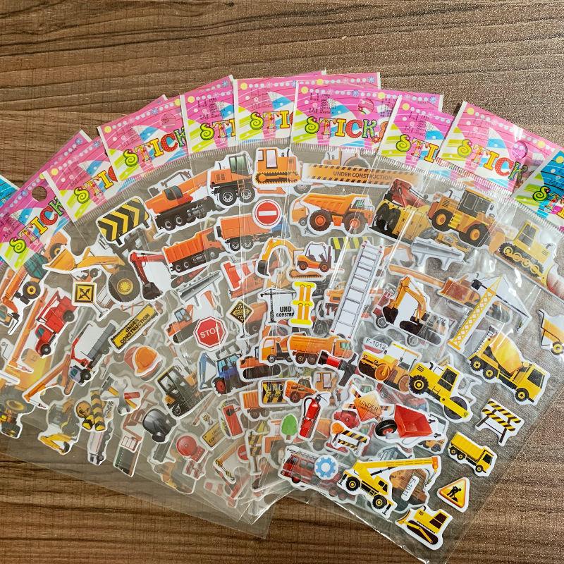 12Sheets 3D Trucks Stickers Party Supplies Puffy Construction Vehicle Stickers DIY Kids Toys Toddler Reusable Stick for Car Bike