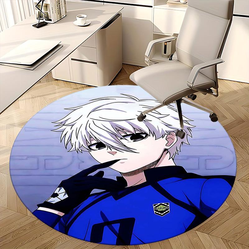 1pc Anime Design Blue Lock Round Carpet - Office Chair Mat, Non-Slip Rug for Home Decor, Seasonal Gift, Suitable for Office, Living Room