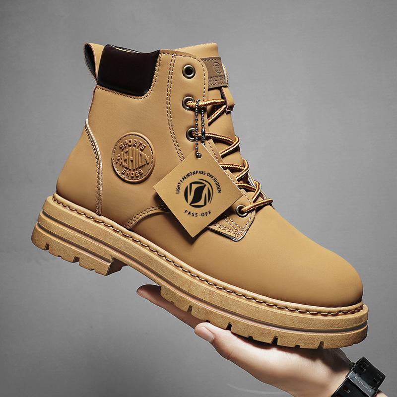 

Классические мужские ботинки Мужские высокие кожаные рабочие и защитные ботинки Мотоциклетные уличные дышащие ботильоны Защита труда Желтые ботинки 40