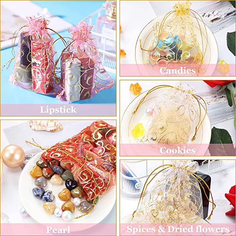 50pcs/lot 9x12cm Heart Star Organza Jewelry Packaging Pouches Bags Christmas Drawstring Bag For Wedding Gift Jewelry Pouch