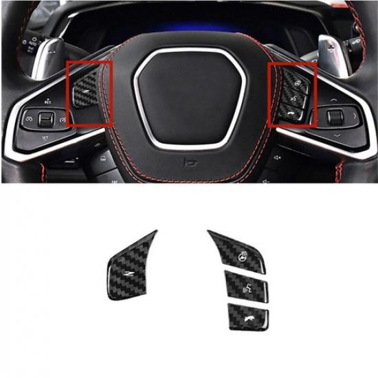 Luxury Carbon Fiber Car Steering Wheel 3 Button Cover For Corvette C8 20 21 22