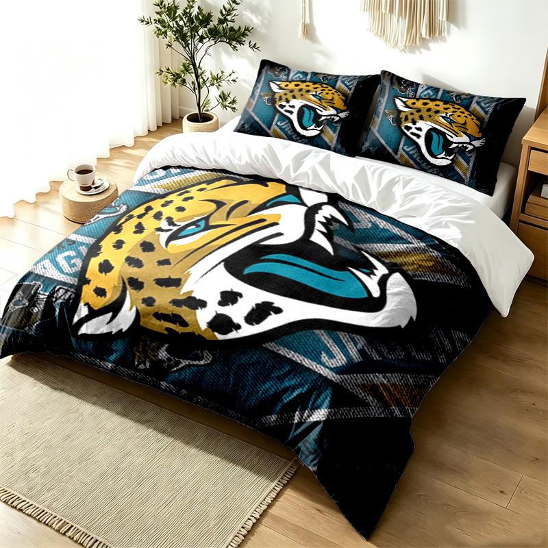 Jacksonville Jaguars 3pc Duvet Cover Set Simple Modern Bedding Set Wrinkle Resistant Soft Fabric All Season Use a perfect gift