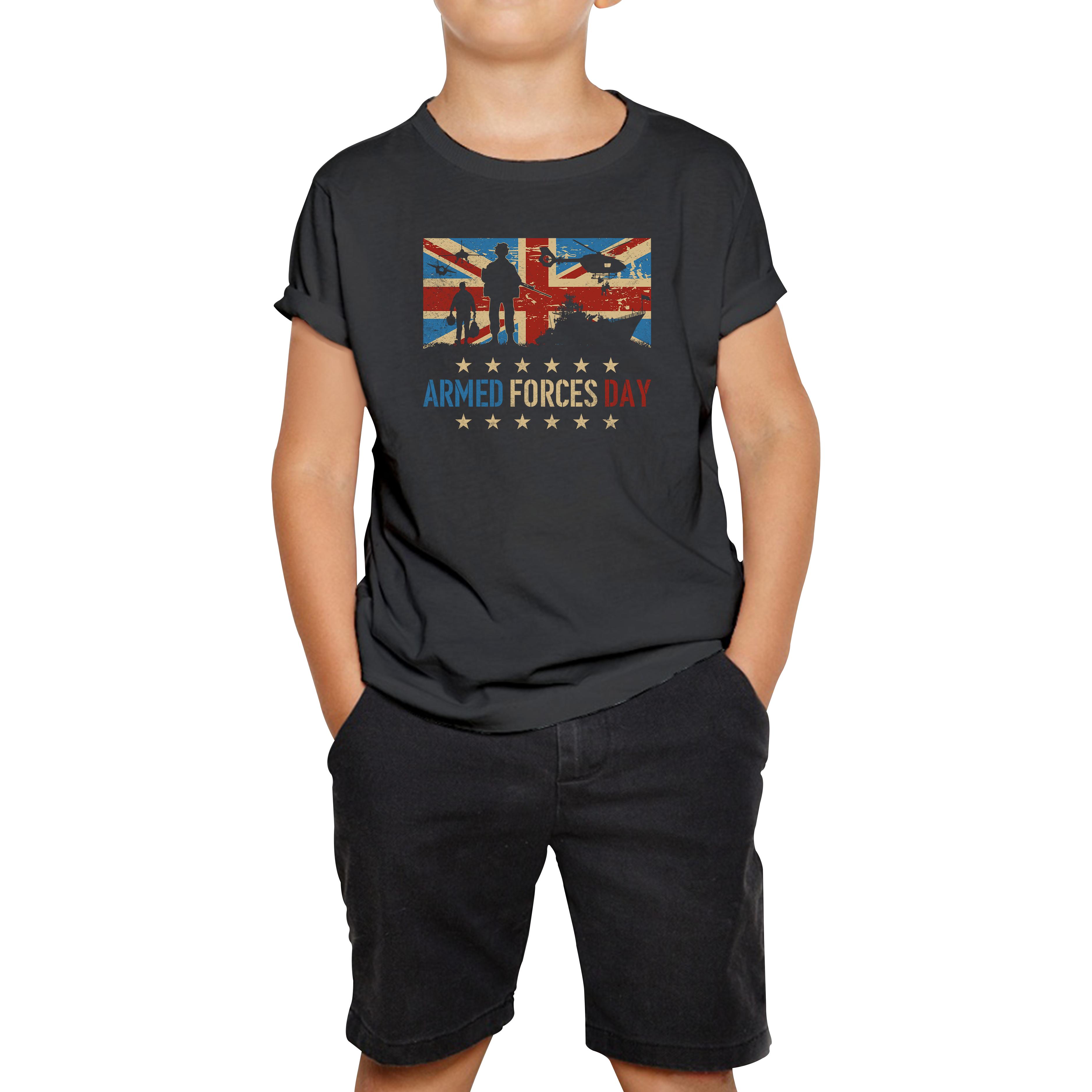 Army Navy Air Force British Veterans Armed Forces D-Day Kids T Shirt 100