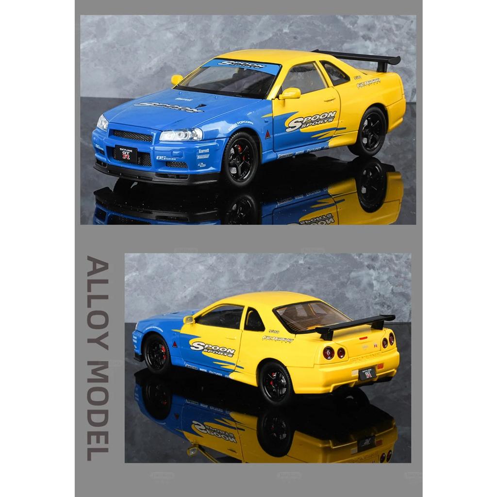 1/24 Nissan GTR R34 Skylin Modified Car Alloy Car Model Sound and Light Children's Toy Collectibles Birthday Gift