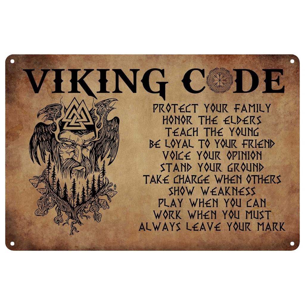 1pc Vintage Viking Metal Signs Wolf Viking Code Home Bedroom Kitchen Bathroom Bar Office Various Scenes Wall Decor 8x12 Inch