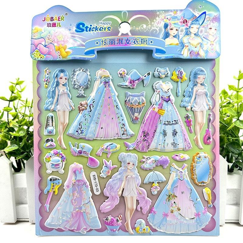 6PCS 3D Princess Dress Up Stickers For Girls DIY Educational Toys Children Kids Birthday Party Classic Gifts