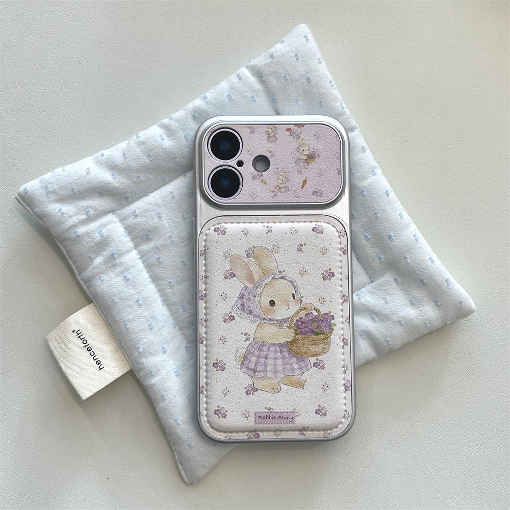 Purple Floral Rabbit Case for iPhone 15/14 & 17/16 Pro Max