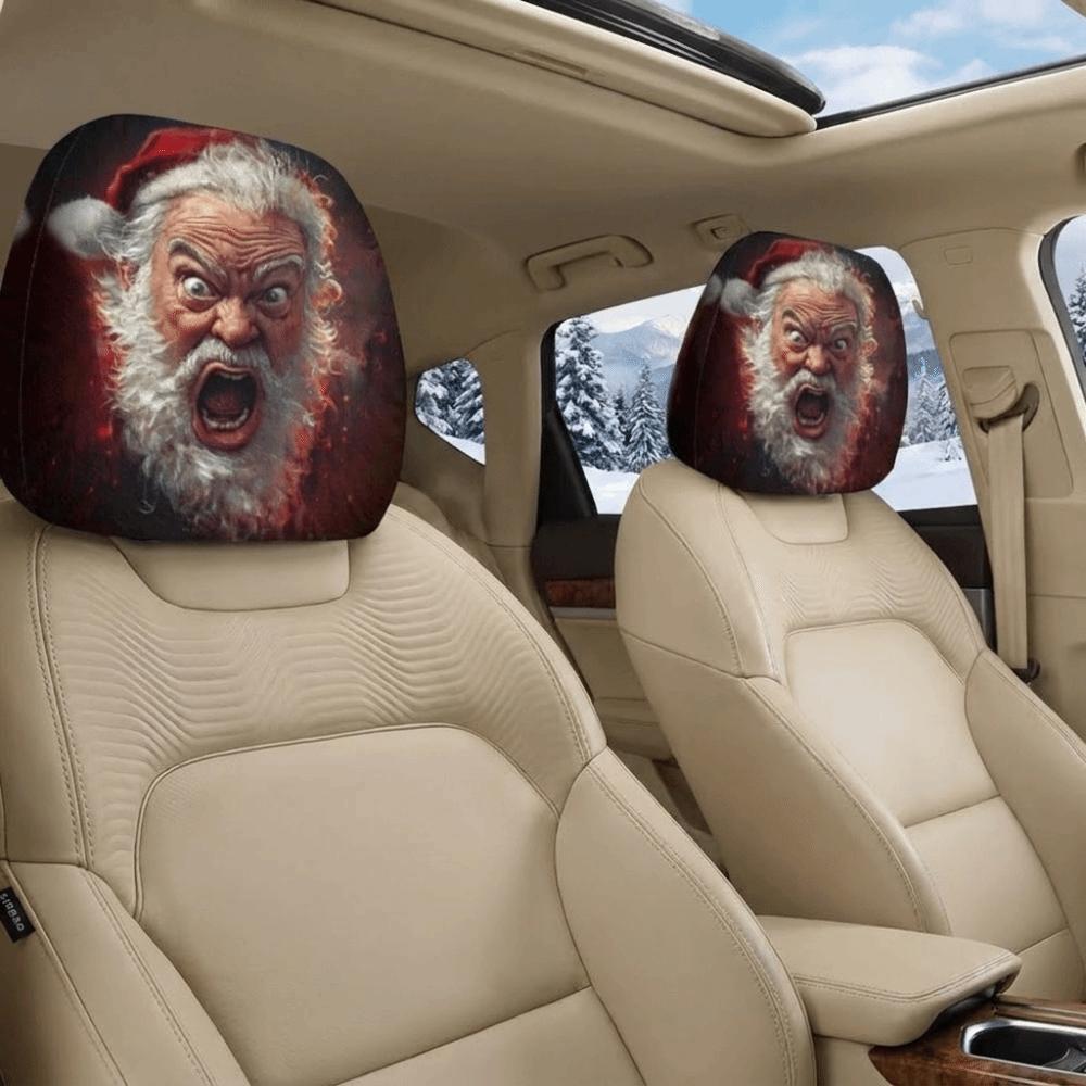 2PCS Cartoon Santa Claus Car Headrest Cover Elastic Headrest Cover Christmas Decoration