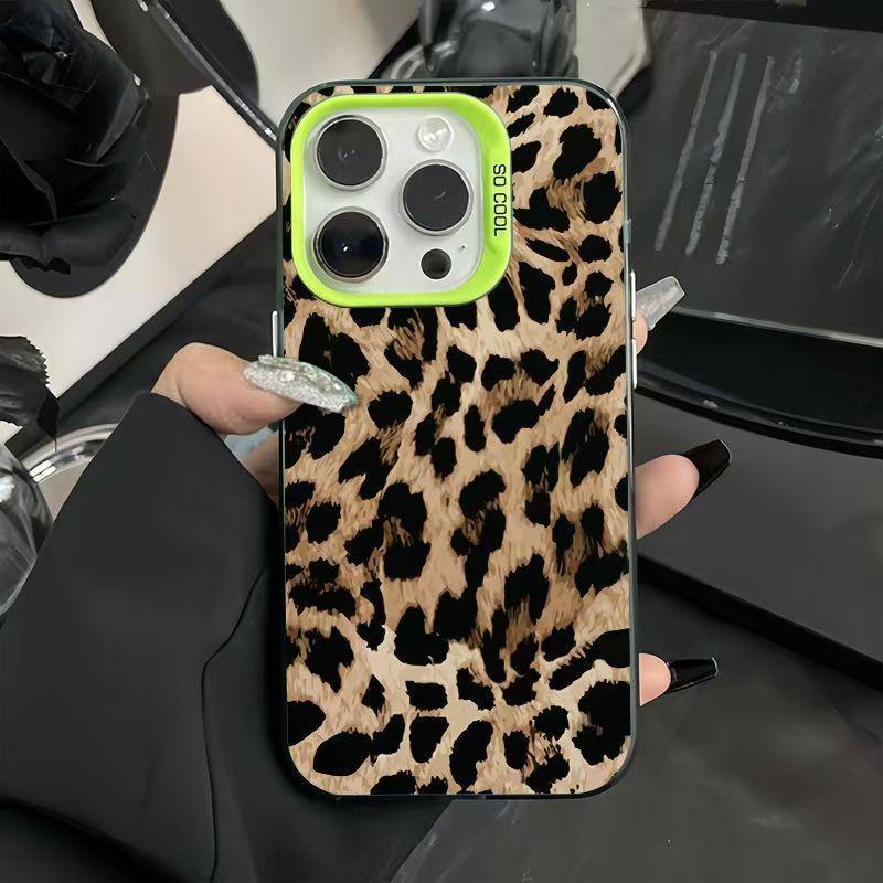 Husă de telefon cu imprimeu leopard pentru Apple iPhone 17 Pro Max, 16, 15, 14, 12, 13 - Stil european și american