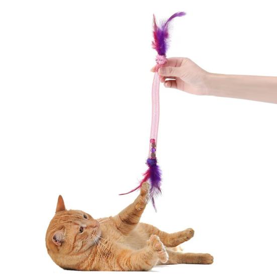 Cat Teaser Spring Toy with Bell Interactive Stretchable Spring Tube Cat Feather Toy for Indoor Cats Kittens Exercise Chewing Swatting Biting