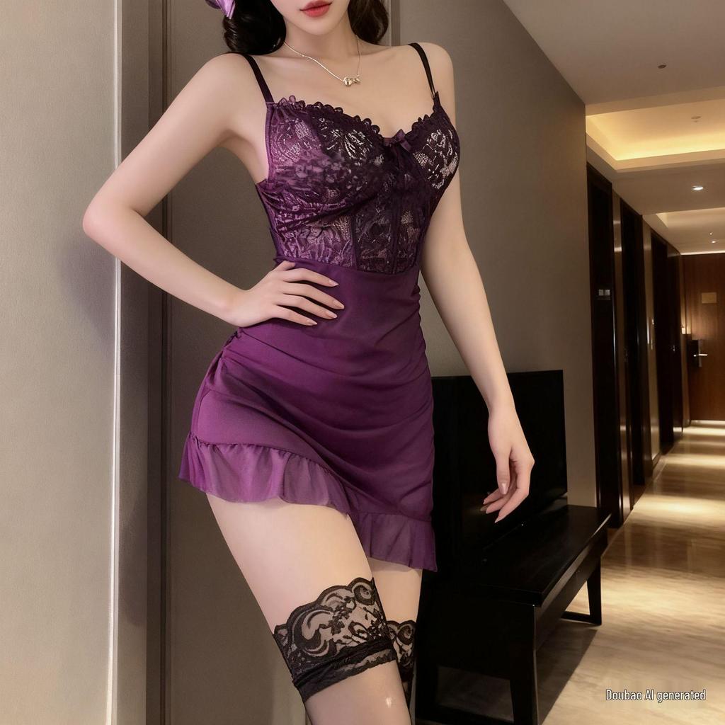 Seductive Lace Bodycon Dress & Lingerie Set with Underwire for Small Busts, Sleepwear 129