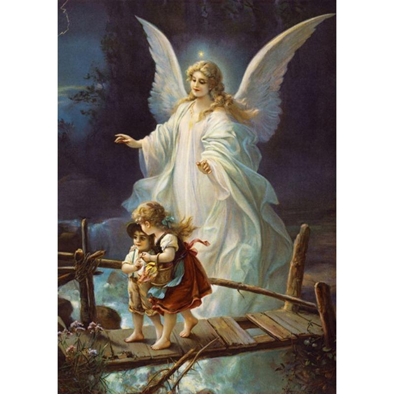 Vintage Guardian Angel with Children Canvas Painting Prints and Posters Wall Art Picture for Home Children Room Decor Cuadros