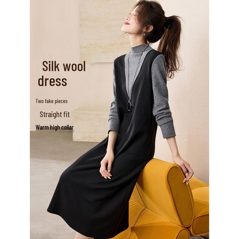 Платье-трапеция с V-образным вырезом, имитирующее двойку, в стиле Old Money от Mohan Yimei S