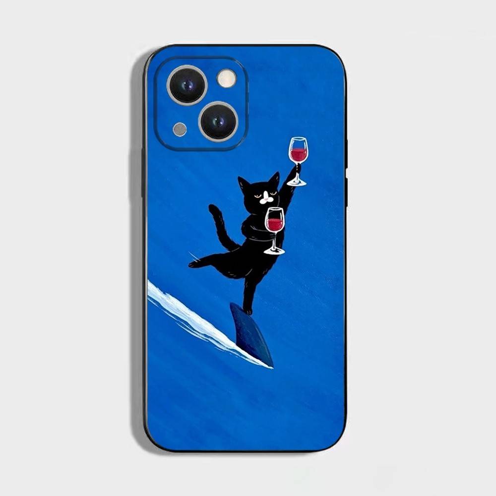 

Abstract Art Black Cat Phone Case For iPhone 16,15,14,13,12,11 Plus,Pro Max,XS,X,XR,SE,Mini,8,7,Soft Silicone Black Cover iPhone16