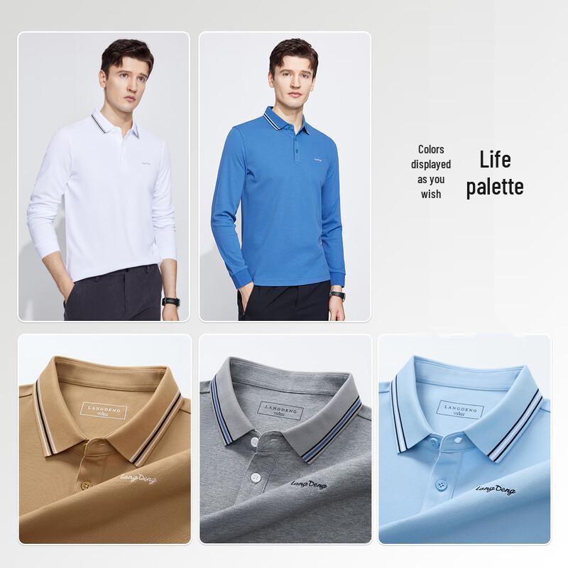 Langdeng Men's Lapel Long-Sleeve Business Polo Shirt