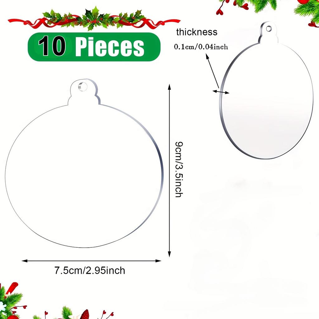 10/30pcs Clear Acrylic Christmas Ornaments Unfinished Round Blanks for DIY Tree Decorations & Holiday Party Crafts,Classic Style