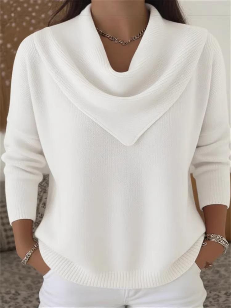V-neck Waffle Knit Solid Color Pullover Loose Top for Autumn/Winter 2025 Fashion