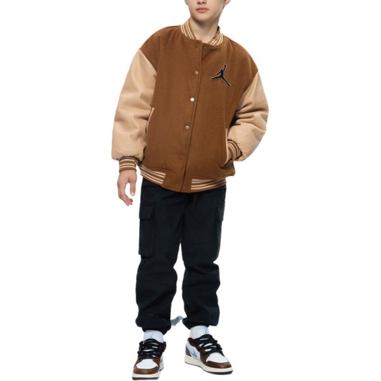 Jordan Trendy Loose Versatile Comfortable Color-Block Cotton Jacket Kids Jackets Brown JD2342020GS-001